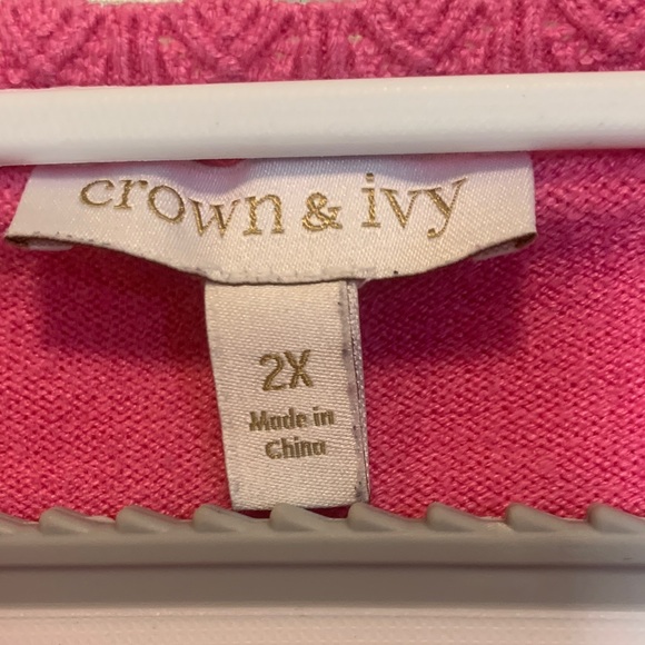 Crown & Ivy Hot Pink Puff Sleeve Sweater Plus 2X – Preppy Feminine Winter Knit - Picture 4 of 16